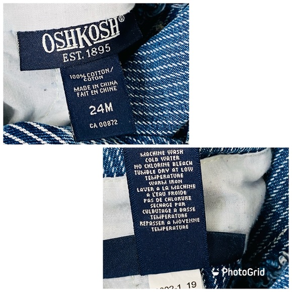 OSH KOSH Baby 24M Blue & White Pin Striped Denim Overalls Bibs With Diaper Snaps - Picture 2 of 15